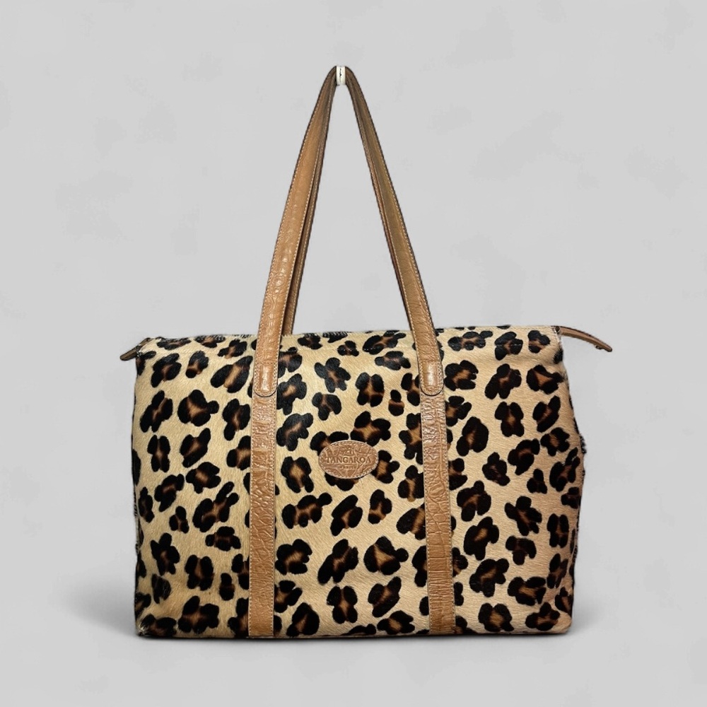 TANGAROA Terrida Leopard Croc style Genuine Leather Large Tote Travel Bag Italy